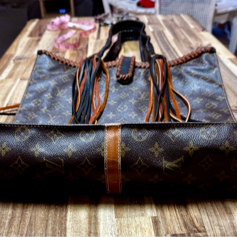 Louis Vuitton Brown Monogram Canvas Tassel Tote with Black & Tan Accents - Picture 7 of 11